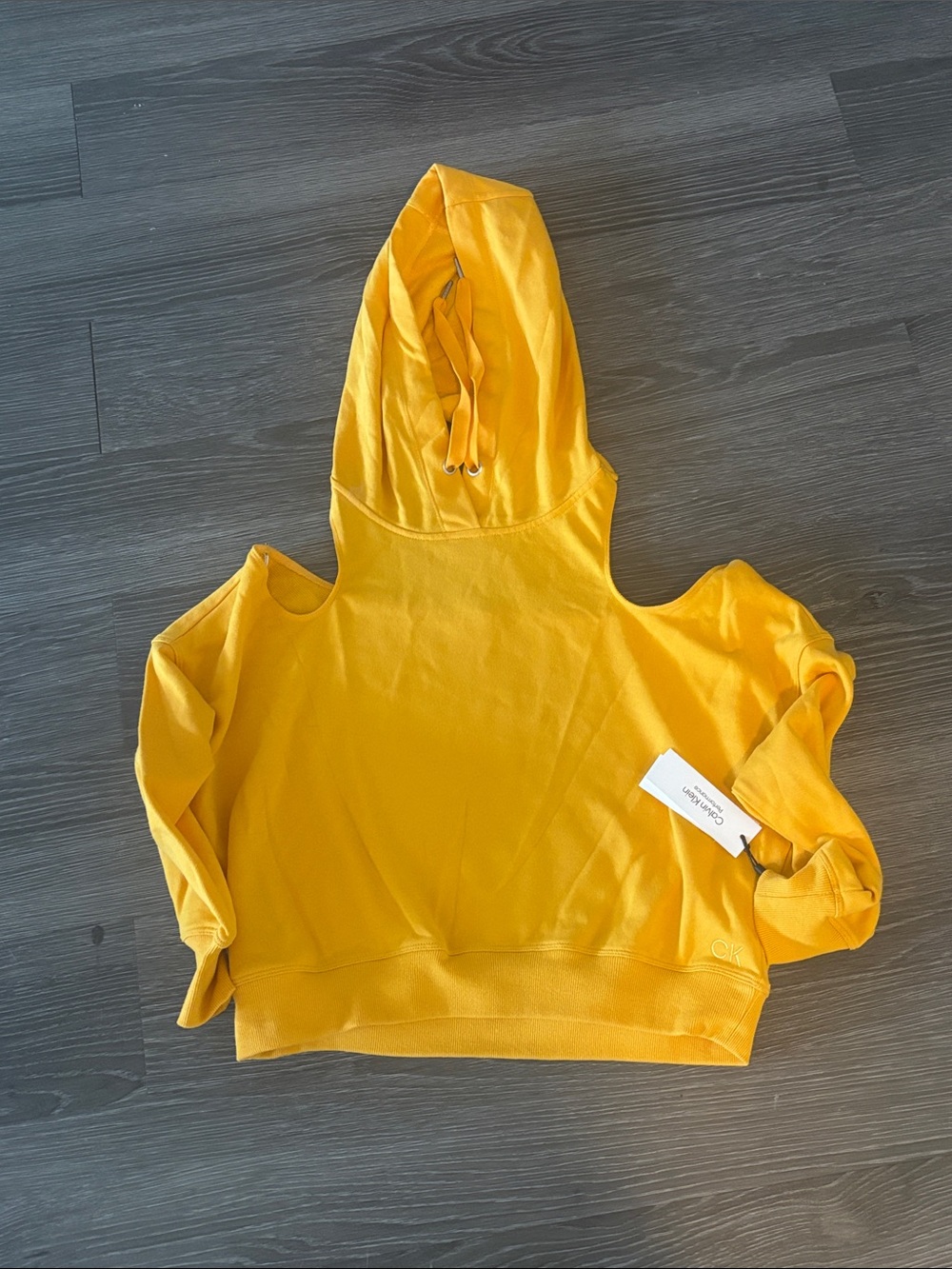 Calvin Klein Mustard Yellow Cold-Shoulder Hoodie